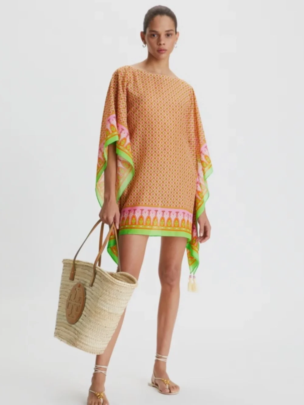 NWT Tory Burch Vauban Diamond Printed Cotton Silk Beach Caftan Cover Up Small